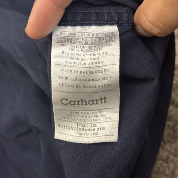 Y2K Vintage Carhartt Work Shirt Mens Size 2XL Tall Dark Blue Chore Button Down - Picture 4 of 7